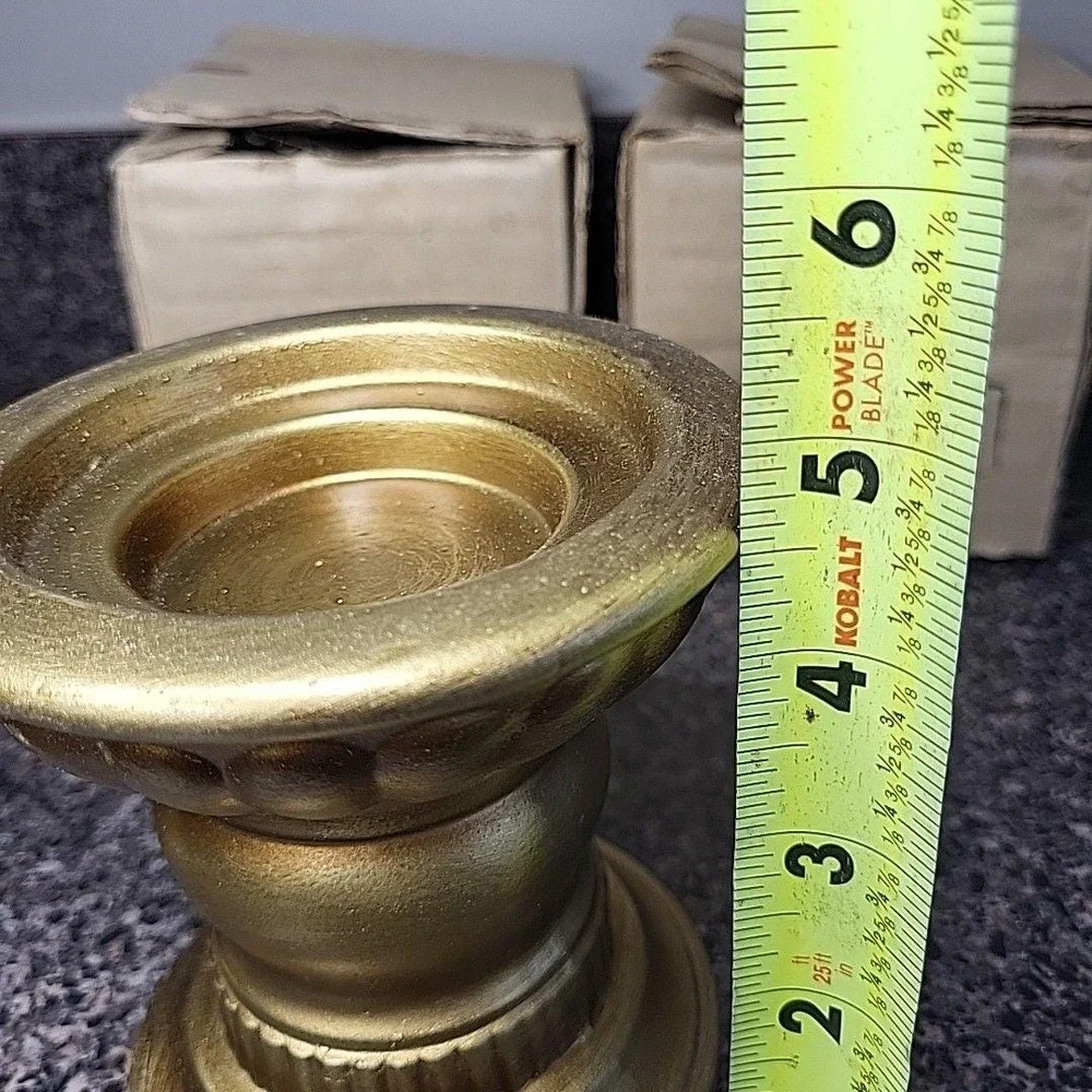 VINTAGE Japan Ceramic Gold 3 Sized Candle Holders Mid Century Modern w/ Box (2)